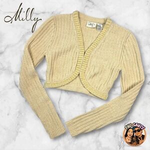 Milly Cashmere Blend Cream Metallic Beaded Cropped Cardigan Sweater Womens M‎